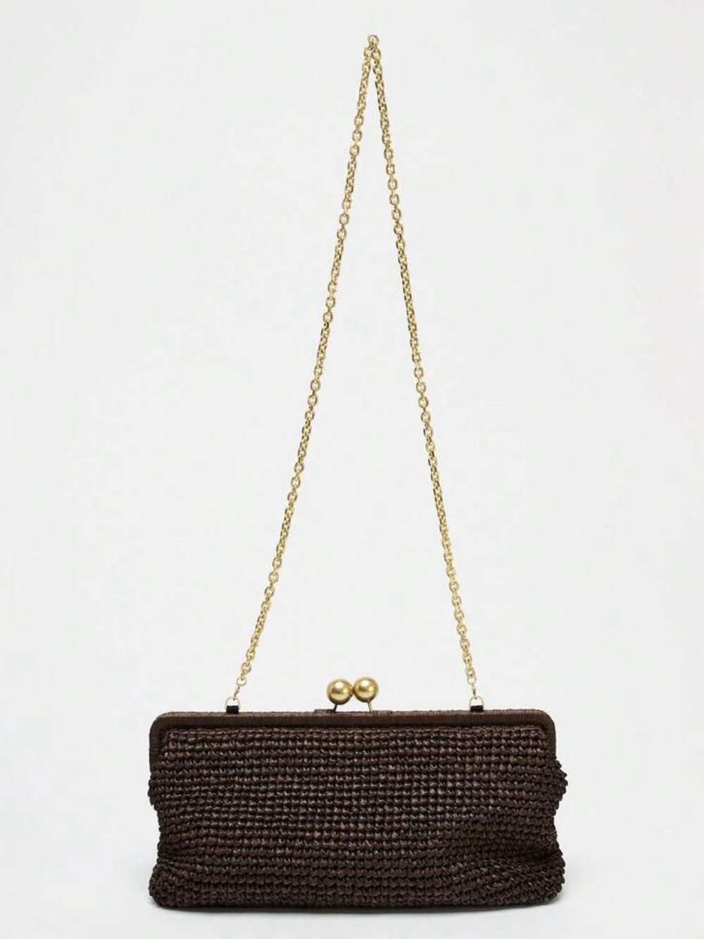 Woven Kiss-Lock Chain Clutch Bag in Dark Brown - Picture 6 of 7